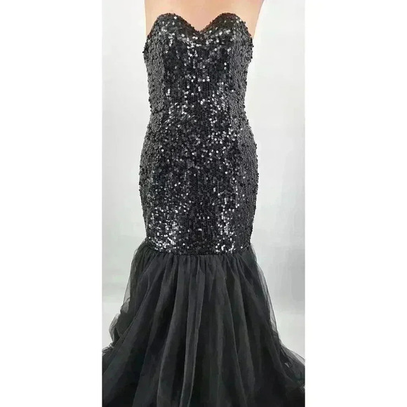 Women's Black Sequin and Ruffle Mermaid Gown Prom/Homecoming - Picture 13 of 16